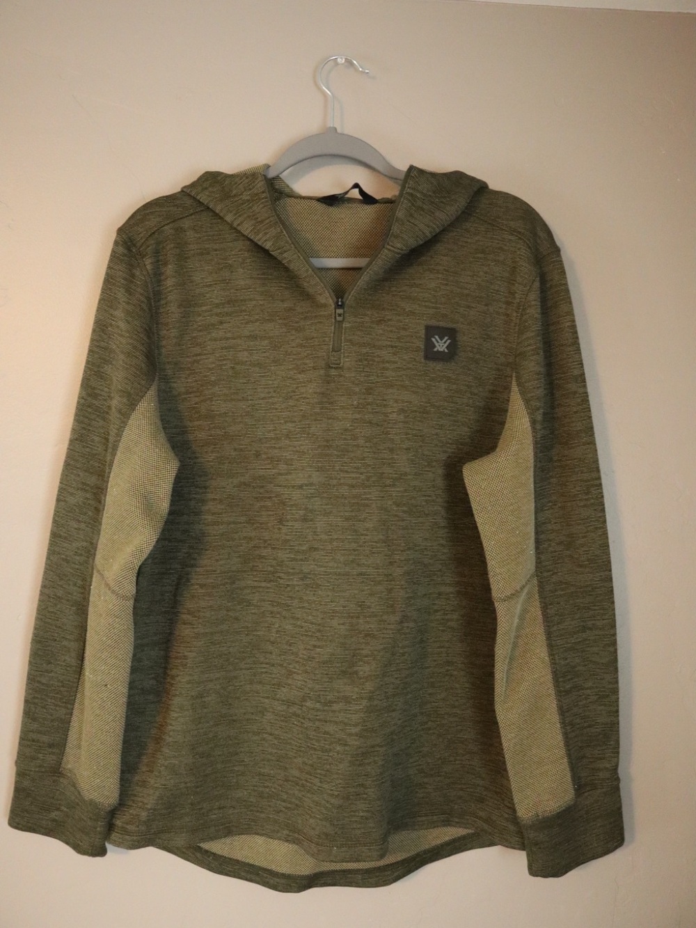 Olive Green Quarter-Zip Hoodie with Textured Panels
